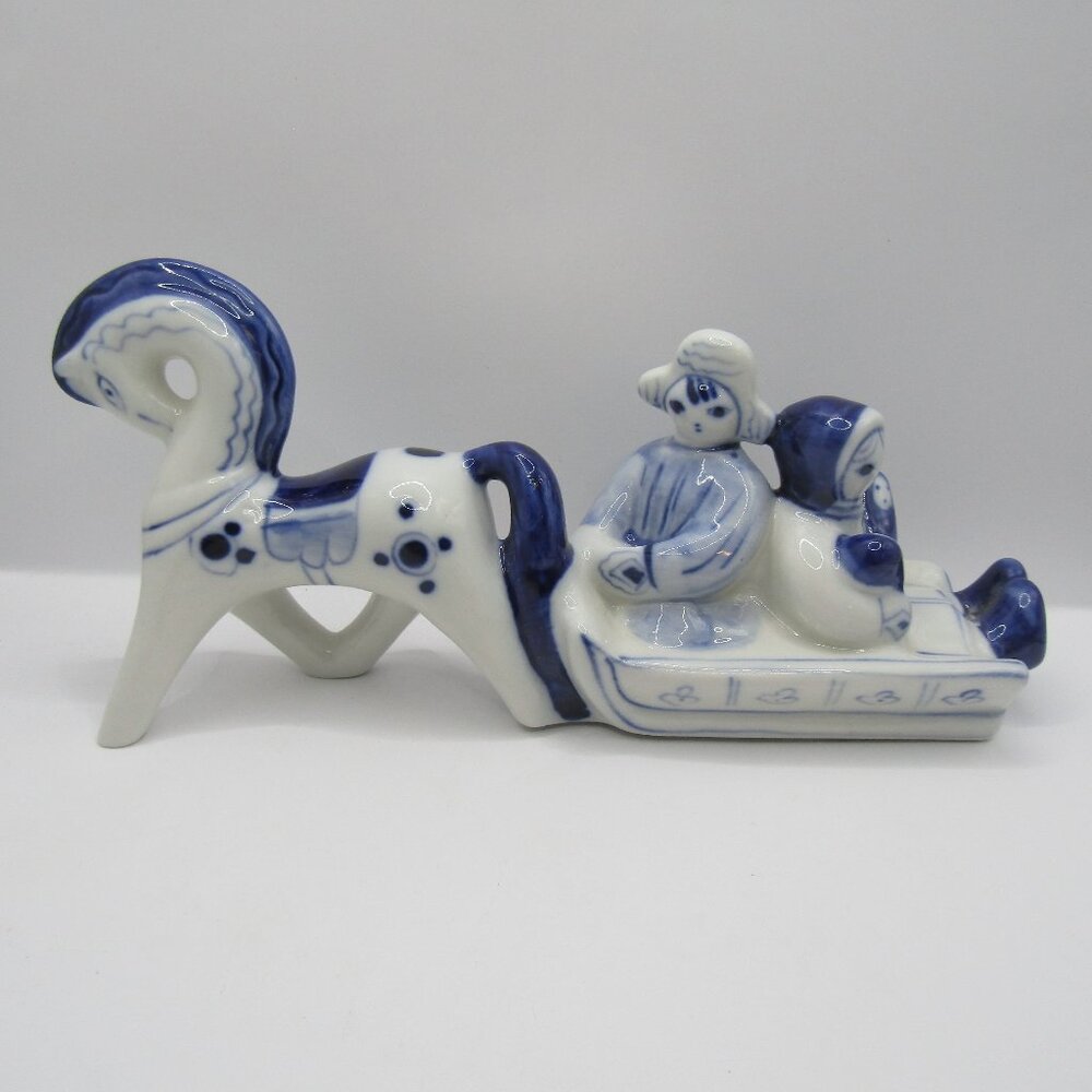 GZHEL Porcelain Family On Sleigh Figurine